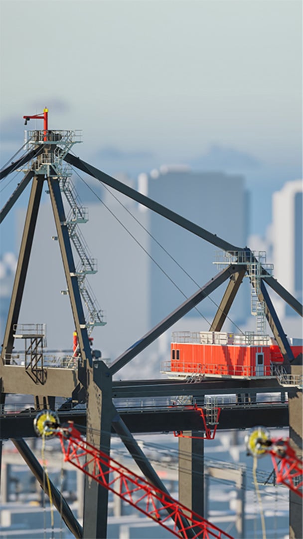 View of dreamterminal where are a crane and containers at the port.
