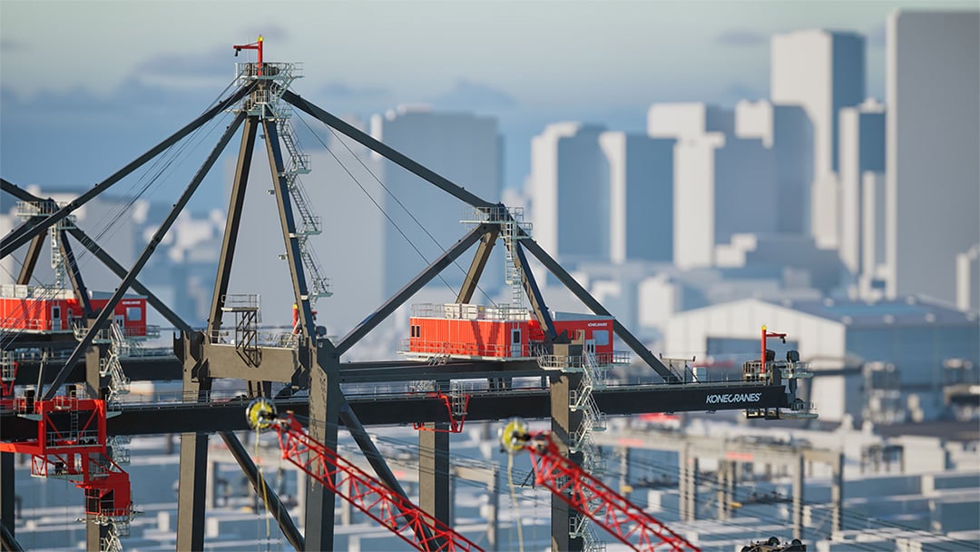 View of dreamterminal where are a crane and containers at the port.