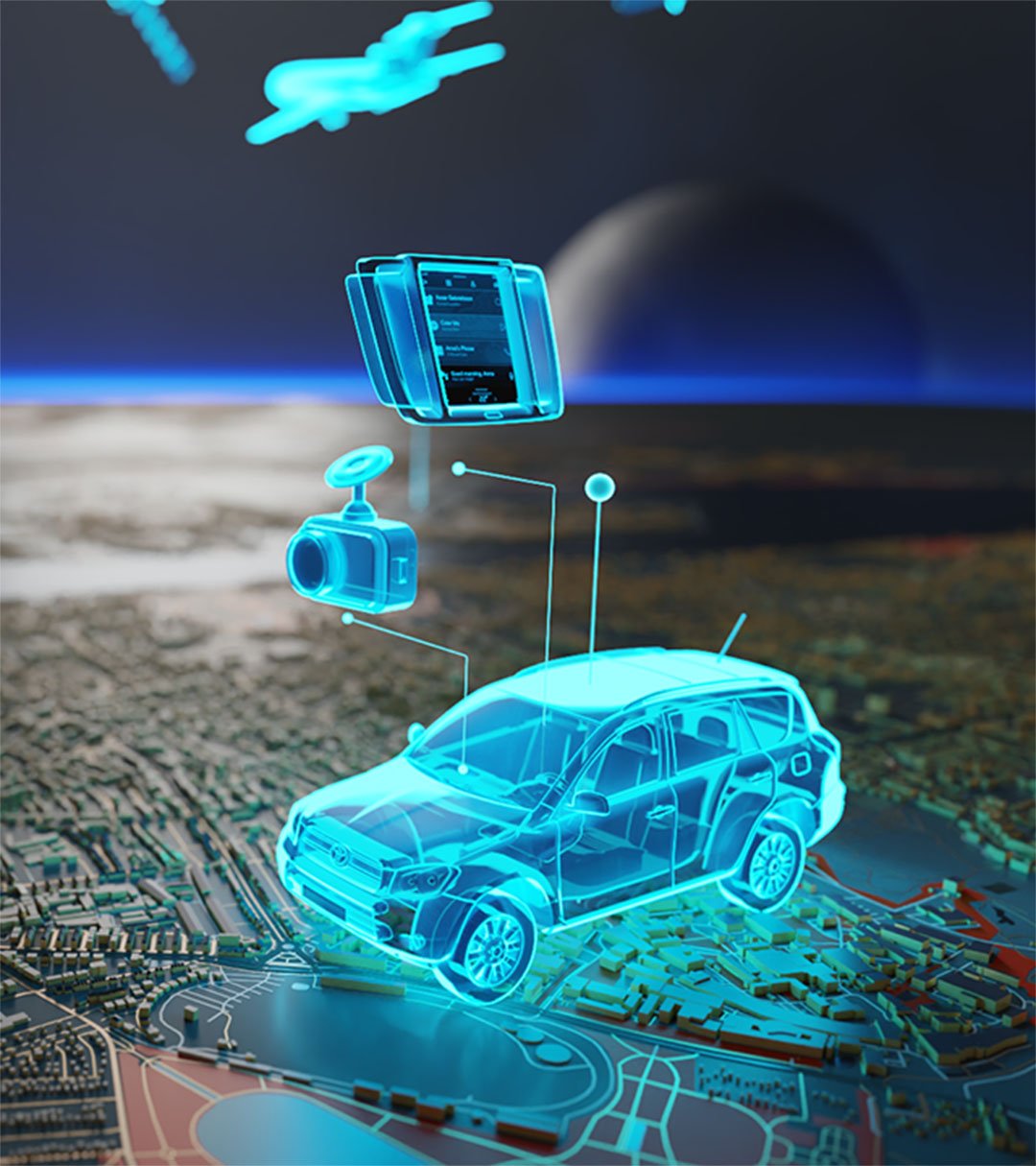 Snippet from a 3D-generated view showing a x-ray styled car.